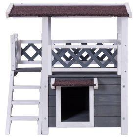 Modern Gray and White 2-Story Outdoor Weatherproof Wooden Cat House