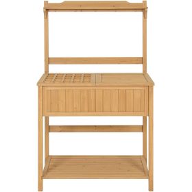 Outdoor Garden Potting Bench Work Table in Natural Fir Wood Finish