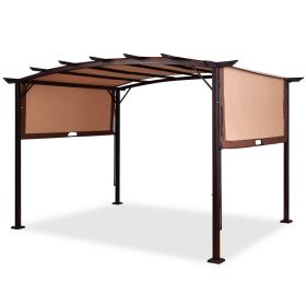 9 x 12 Ft Outdoor Patio Pergola Gazebo with Steel Frame and Beige Brown Canopy