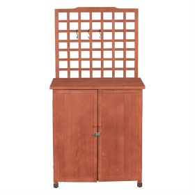 Outdoor Storage Solid Wood Cabinet Potting Bench with Hanging Lattice Trellis