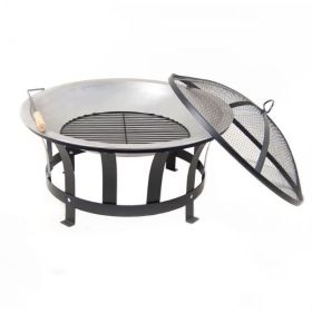 Round Outdoor Steel Wood Burning Fire Pit with Stand and Spark Screen