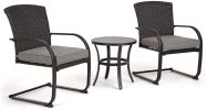 Grand patio 3 Piece Outdoor Bistro Set with Cushioned Wicker Spring Chairs and Metal Side Table(D0102HEBJNA)