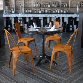 Commercial Grade 4 Pack Distressed Metal Indoor-Outdoor Stackable Chair(D0102HEI41A)