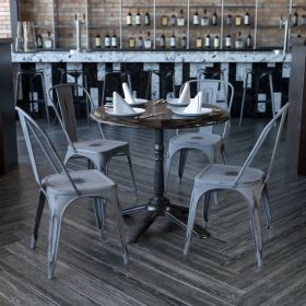 Commercial Grade 4 Pack Distressed Metal Indoor-Outdoor Stackable Chair(D0102HEI46G)