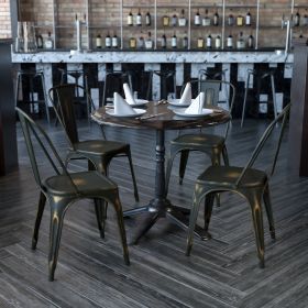 Commercial Grade 4 Pack Distressed Metal Indoor-Outdoor Stackable Chair(D0102HEI4B7)