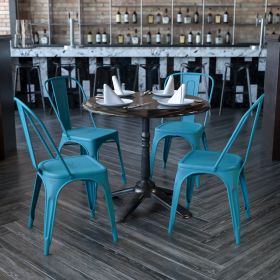 Commercial Grade 4 Pack Distressed Metal Indoor-Outdoor Stackable Chair(D0102HEI4BU)