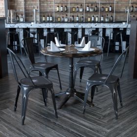 Commercial Grade 4 Pack Distressed Metal Indoor-Outdoor Stackable Chair(D0102HEI4CW)
