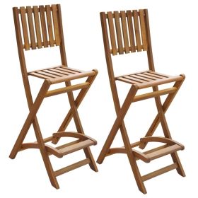 Folding Outdoor Bar Stools 2 pcs Solid Acacia Wood(D0102HEJ977)