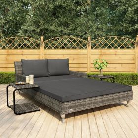 2-Person Garden Sun Bed with Cushions Poly Rattan Gray(D0102HEJDXA)