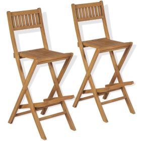 Folding Outdoor Bar Stools 2 pcs Solid Teak Wood(D0102HEJGSV)