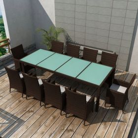 11 Piece Outdoor Dining Set with Cushions Poly Rattan Brown(D0102HEJSZU)