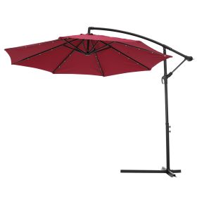 10 FT Solar LED Patio Outdoor Umbrella Hanging Cantilever Umbrella Offset Umbrella Easy Open Adustment with 24 LED Lights(D0102HHV9MY)