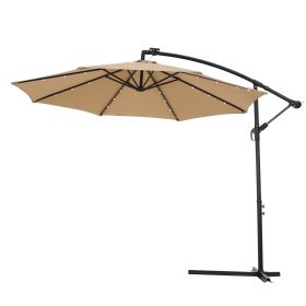 10 FT Solar LED Patio Outdoor Umbrella Hanging Cantilever Umbrella Offset Umbrella Easy Open Adustment with 24 LED Lights(D0102HHV9ZA)