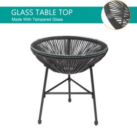 3-Piece All-Weather Patio Acapulco Bistro Furniture Set with 2 Chairs & Glass Top Table Black-dk(D0102HP64PW)