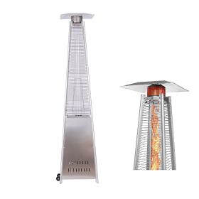 Outdoor Patio Pyramid Propane Space Heater,46000 BTU,Portable Flame Heater,With Wheels,Stainless Steel Color(D0102HP6KXU)