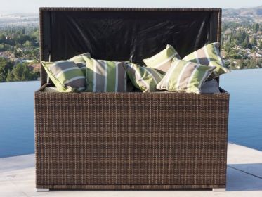 1 PCS Outdoor Brown Rattan Wicker Storage Box With Steel Frame(D0102HPZC07)
