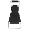 Folding Sun Lounger with Canopy Black Aluminium(D0102HEJYQU)