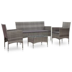 4 Piece Garden Lounge Set With Cushions Poly Rattan Gray(D0102HEJCPA)