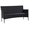 3-Seater Garden Sofa with Cushions Black Poly Rattan(D0102HEJCSV)