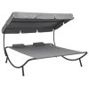 Outdoor Lounge Bed with Canopy and Pillows Gray(D0102HEJYFY)