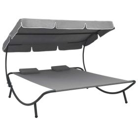 Outdoor Lounge Bed with Canopy and Pillows Gray(D0102HEJYFY)