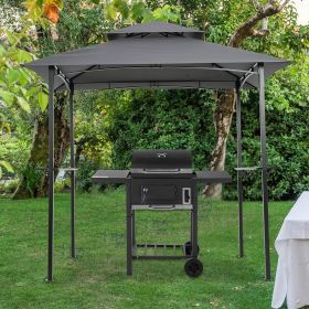 Outdoor Grill Gazebo 8 x 5 Ft, Shelter Tent, Double Tier Soft Top Canopy and Steel Frame with hook and Bar Counters, Grey-dk(D0102HP641W)