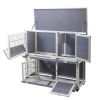 2-Tier Wooden Rabbit Hutch with Wheels, Indoor/Outdoor Pet House with Removable Tray - Gray and White(D0102HP6ZWV)