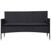 3-Seater Garden Sofa with Cushions Black Poly Rattan(D0102HEJCSV)