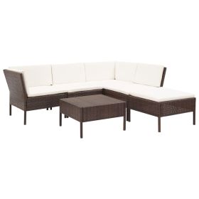 6 Piece Garden Lounge Set with Cushions Poly Rattan Brown(D0102HEJMFY)