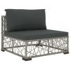 6 Piece Garden Lounge Set with Cushions Poly Rattan Gray(D0102HEJDBA)
