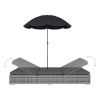 Outdoor Lounge Bed with Umbrella Poly Rattan Gray(D0102HEJY3W)