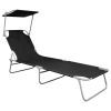 Folding Sun Lounger with Canopy Black Aluminium(D0102HEJYQU)