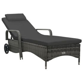 Sun Lounger with Wheels Poly Rattan Anthracite(D0102HEJZYG)