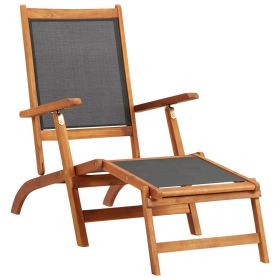 Sun Lounger Solid Acacia Wood and Textilene(D0102HEJCYV)