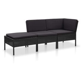 3 Piece Garden Lounge Set with Cushions Poly Rattan Black(D0102HEJZRG)