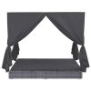Outdoor Lounge Bed with Curtains Poly Rattan Gray(D0102HEJV6W)