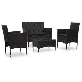 4 Piece Garden Lounge Set with Cushions Poly Rattan Black(D0102HEJCEG)