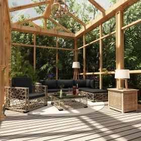 6 Piece Garden Lounge Set with Cushions Poly Rattan Gray(D0102HEJDBA)