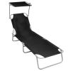 Folding Sun Lounger with Canopy Black Aluminium(D0102HEJYQU)