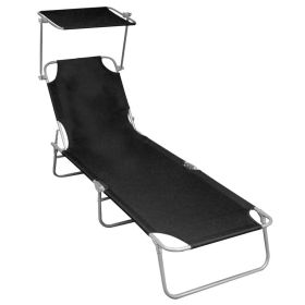 Folding Sun Lounger with Canopy Black Aluminium(D0102HEJYQU)