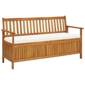 Storage Bench with Cushion 58.2" Solid Acacia Wood(D0102HEJCIA)