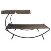 Outdoor Lounge Bed with Canopy and Pillows Brown(D0102HEJYFG)