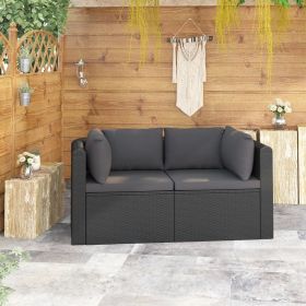 2 Piece Garden Sofa Set with Cushions Poly Rattan Black(D0102HEJ10Y)