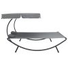 Outdoor Lounge Bed with Canopy and Pillows Gray(D0102HEJYFY)