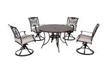 Outdoor 5 Piece Dining Set Patio Furniture w/ 4pcs Swivel Chair & 1pc 48inch Tempered Glass Top Table(D0102HPY50G)
