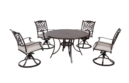 Outdoor 5 Piece Dining Set Patio Furniture w/ 4pcs Swivel Chair & 1pc 48inch Tempered Glass Top Table(D0102HPY50G)