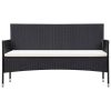 3-Seater Garden Sofa with Cushions Black Poly Rattan(D0102HEJCAU)