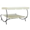 Outdoor Lounge Bed with Canopy and Pillows Cream White(D0102HEJYF7)