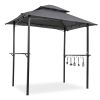 Outdoor Grill Gazebo 8 x 5 Ft, Shelter Tent, Double Tier Soft Top Canopy and Steel Frame with hook and Bar Counters, Grey-dk(D0102HP641W)