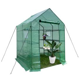 Green House 56" W x 56" D x 76" H,Walk in Outdoor Plant Gardening Greenhouse 2 Tiers 8 Shelves - Window and Anchors Include(Green)-dk(D0102HP6NAV)